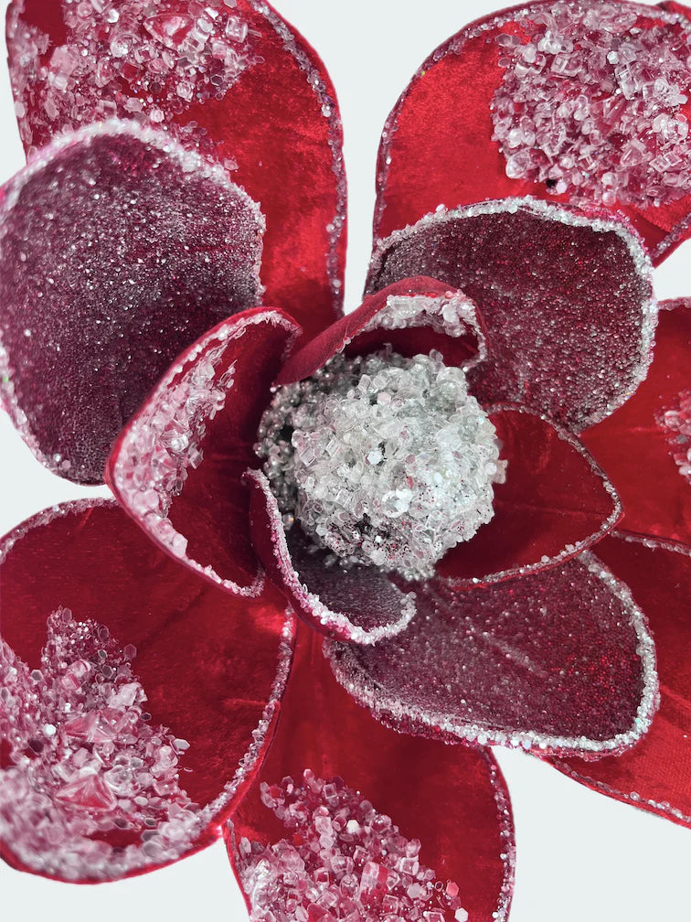 Red Icy Magnolia Stem 20 Set of 6 stem for holiday décor and seasonal displays.