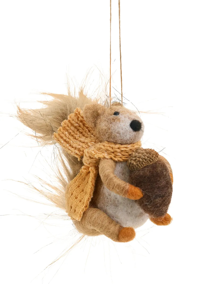 Squirrel Ornament decor for holiday décor and seasonal displays.