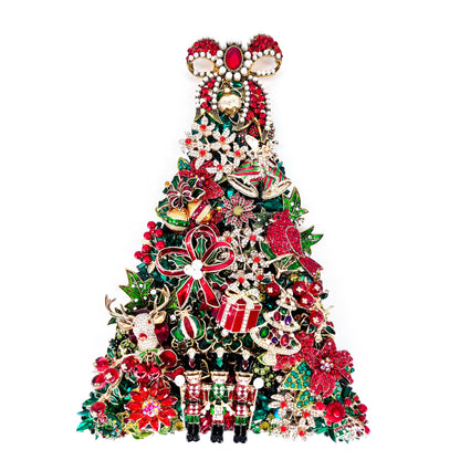 Red & Green Rhinestone Jeweled Christmas Tree Mantle Decor
