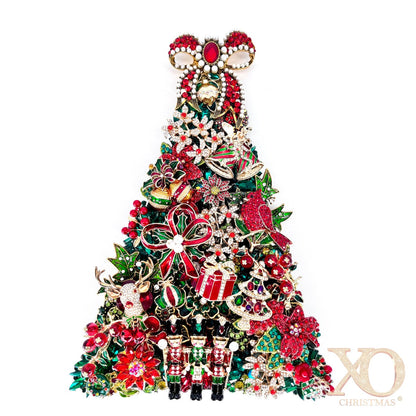 Red & Green Rhinestone Jeweled Christmas Tree Mantle Decor