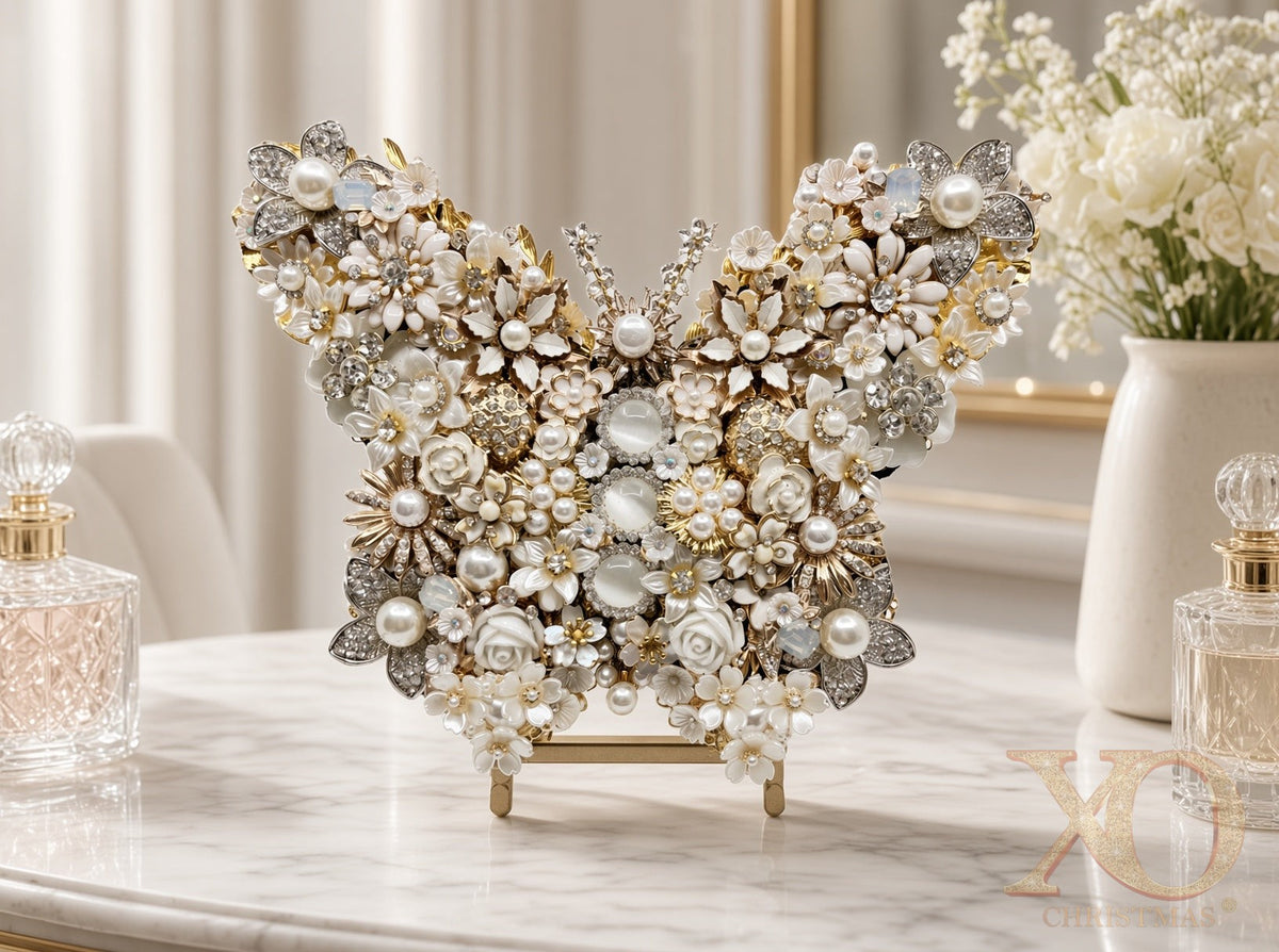 White Faux Pearl Jeweled Butterfly Sculpture