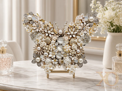 White Faux Pearl Jeweled Butterfly Sculpture