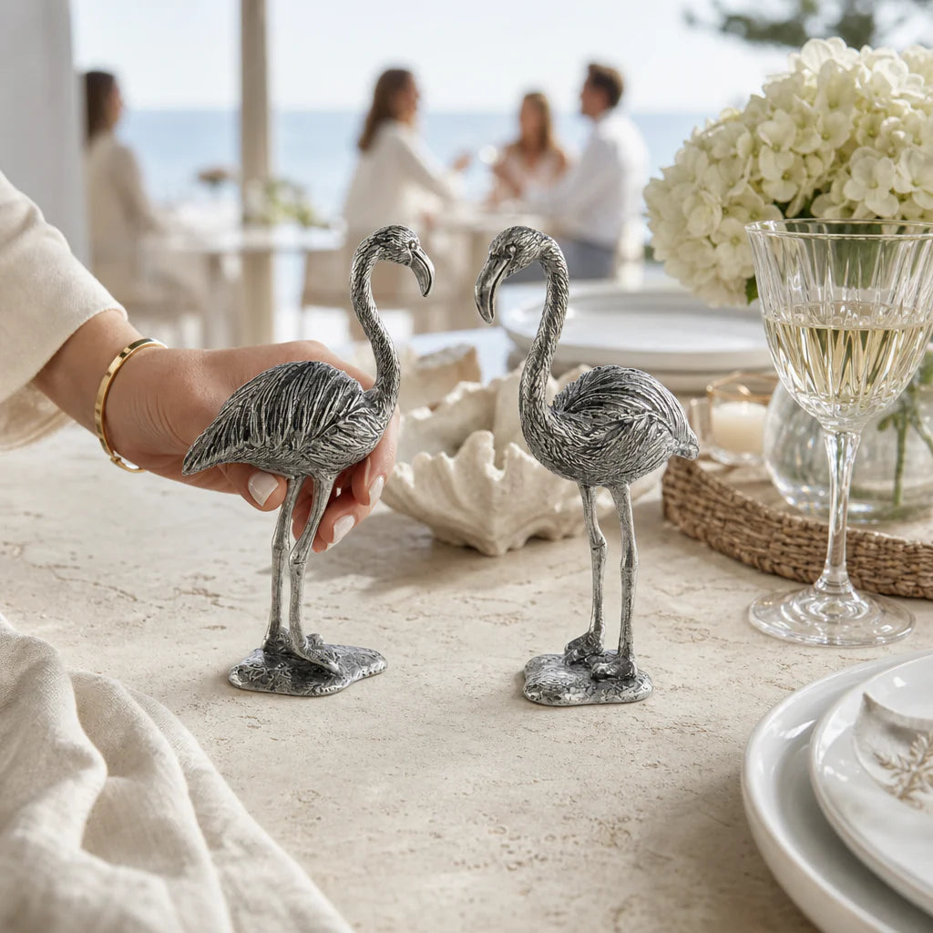Elegant Pewter Flamingos Salt and Pepper Set