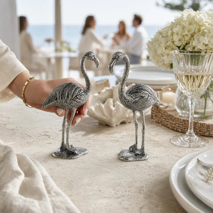 Elegant Pewter Flamingos Salt and Pepper Set