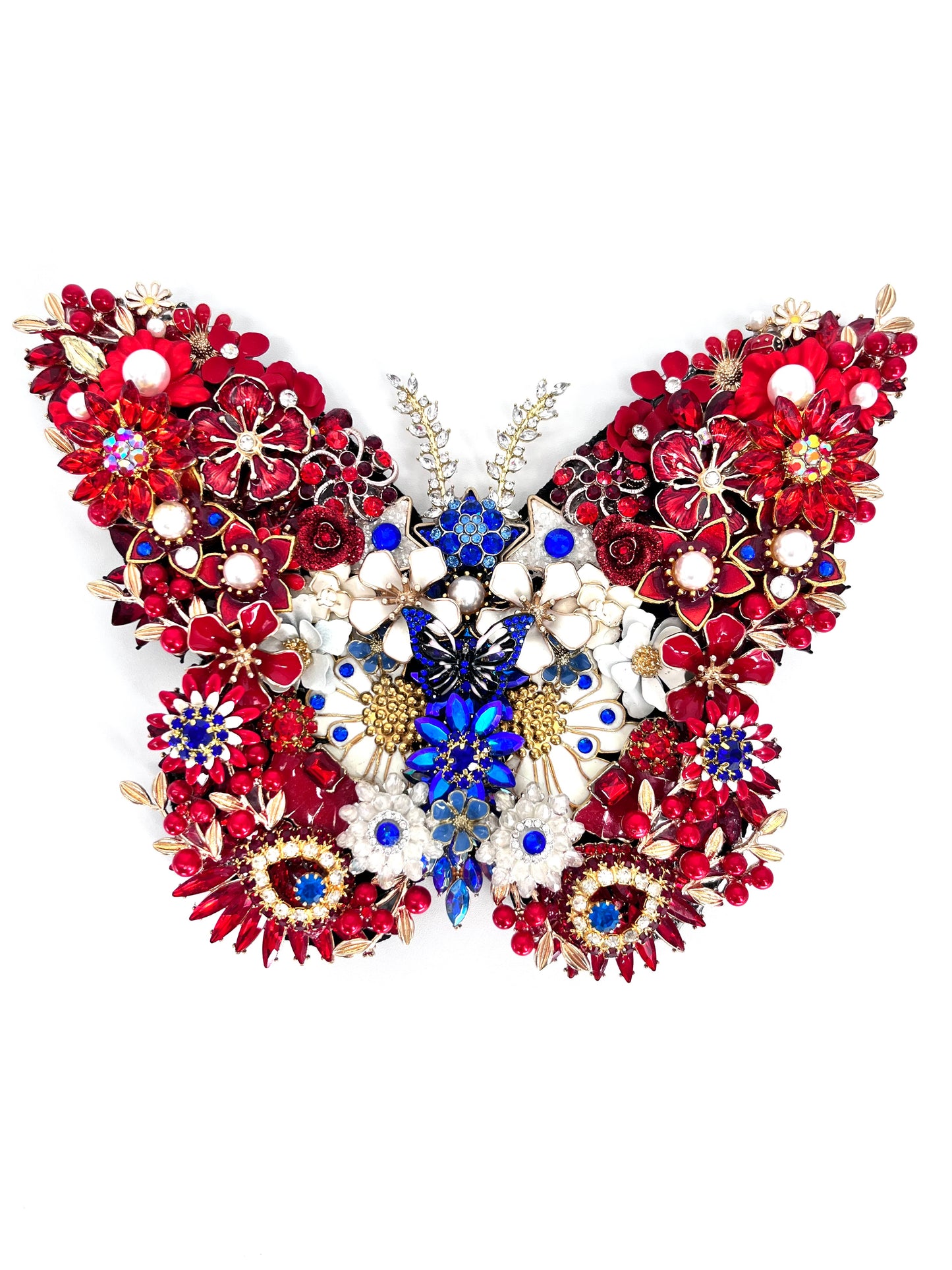 Patriotic Handmade Rhinestone Butterfly Sculpture with Display Easel | Made in USA
