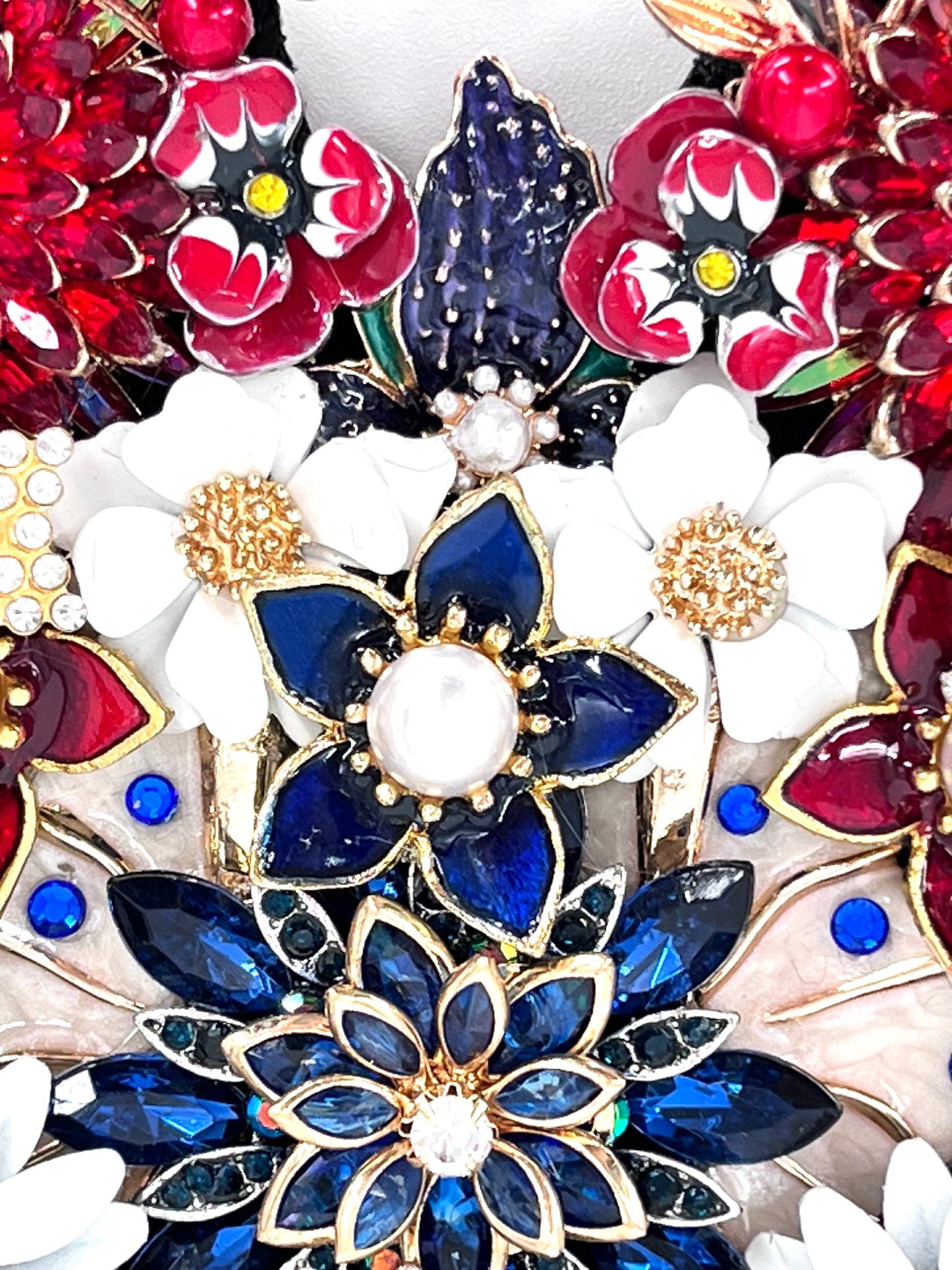Patriotic Handmade Rhinestone Butterfly Sculpture with Display Easel | Red, White & Blue | Made in USA