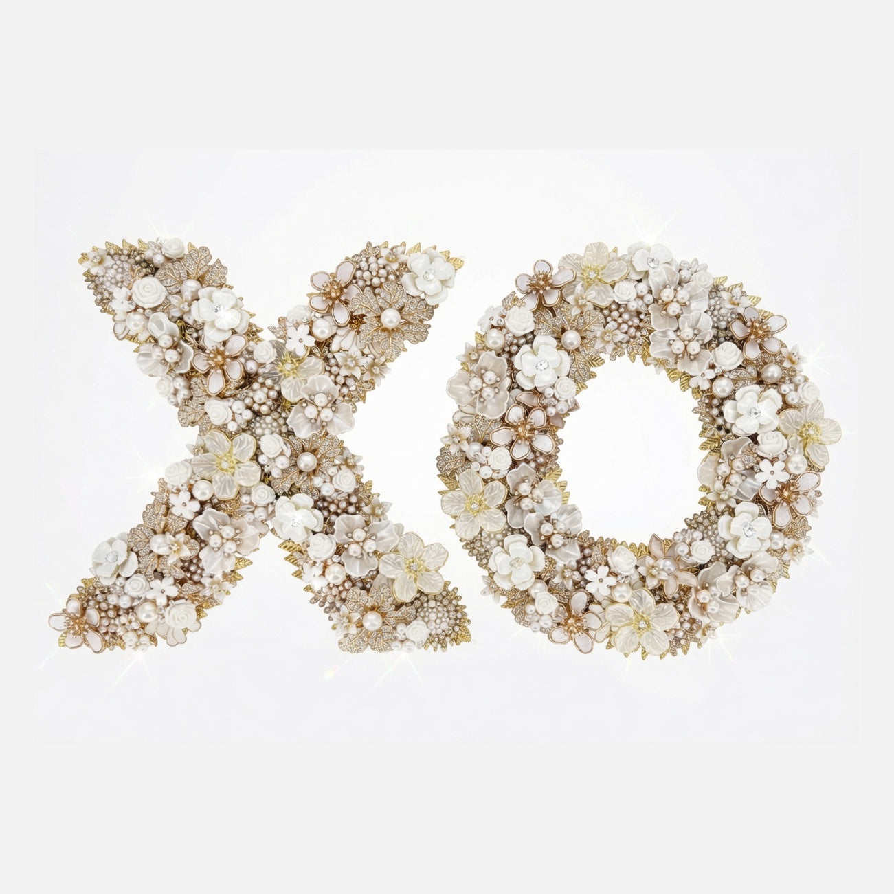 Ivory Floral Jeweled XO Wall Art Pair