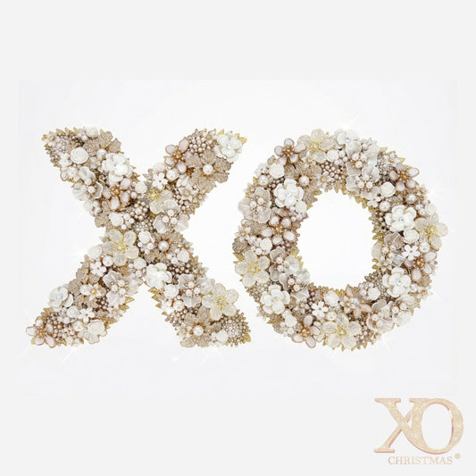 Ivory Floral Jeweled XO Wall Art Pair