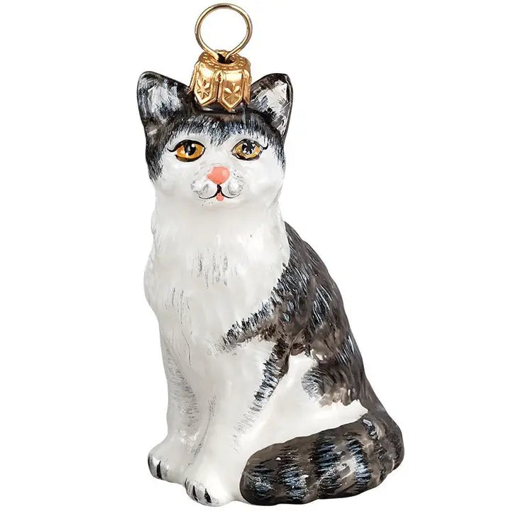 American ShortHair Gray and White glass ornaments for holiday décor and seasonal displays.