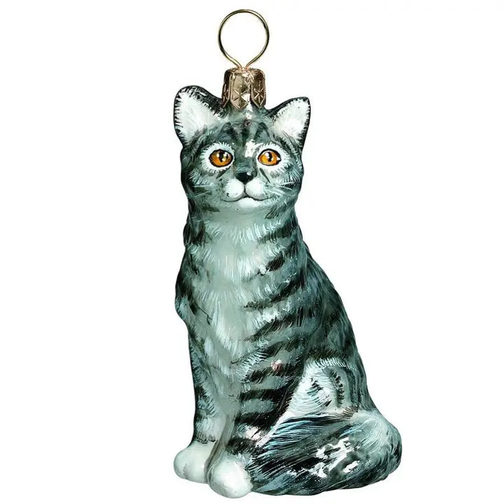 American Shorthair Gray glass ornaments for holiday décor and seasonal displays.