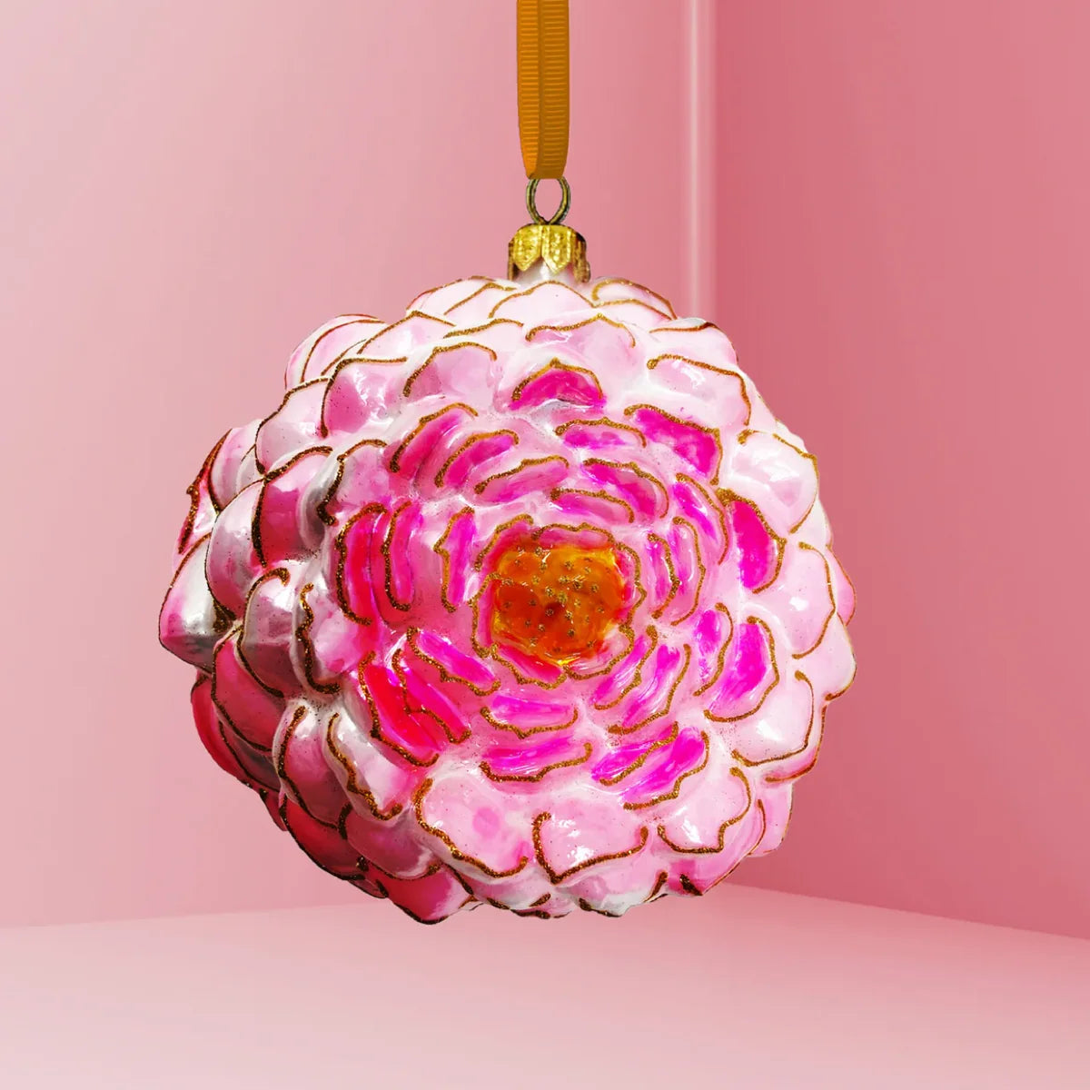 Blush Peony glass ornaments for holiday décor and seasonal displays.