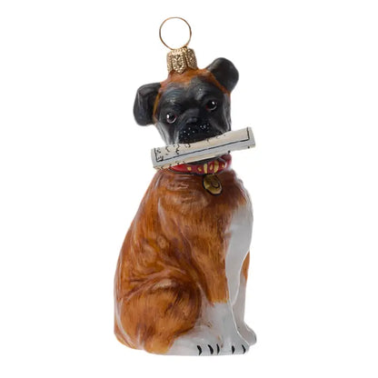 Boxer with Newspaper Ornament glass ornaments for holiday décor and seasonal displays.