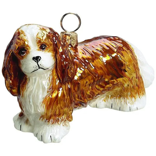 Cavalier King Charles Blenheim glass ornaments for holiday décor and seasonal displays.