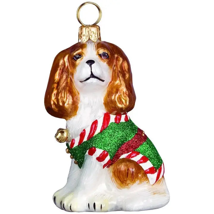 Cavalier King Santa’s Littler Yelper glass ornaments for holiday décor and seasonal displays.