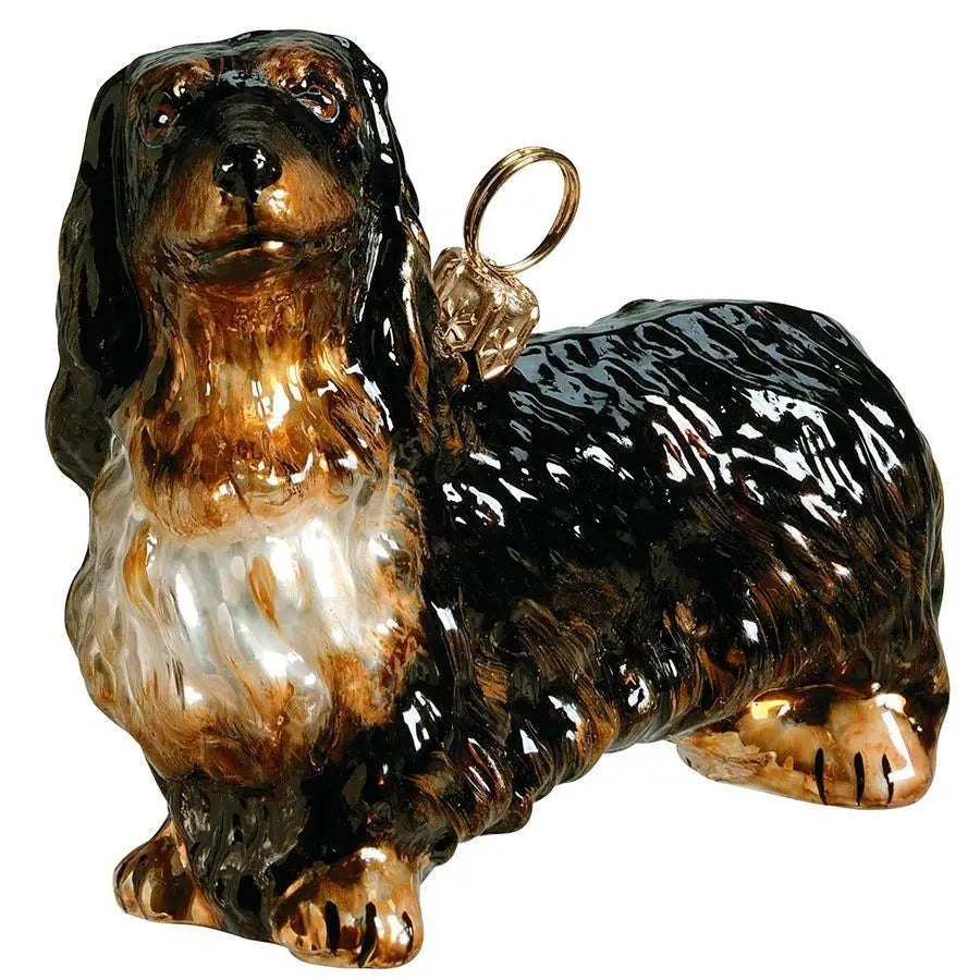 Dachshund Long Haired Red Ornament glass ornaments for holiday décor and seasonal displays.