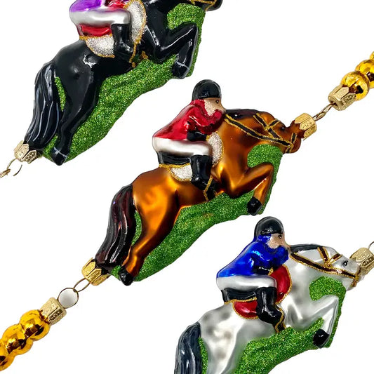 Derby Racing Horse Garland glass ornaments for holiday décor and seasonal displays.