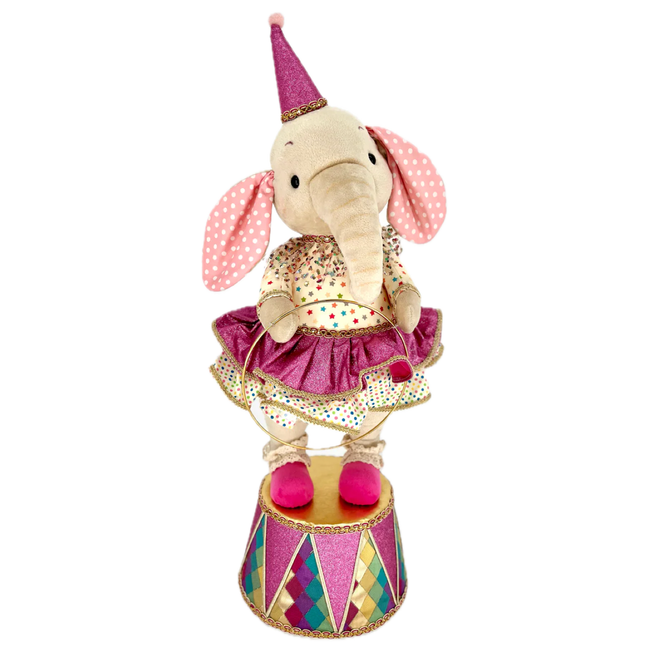 Elephant on Drum decor for holiday décor and seasonal displays.