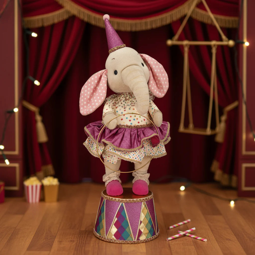 Elephant on Drum decor for holiday décor and seasonal displays.