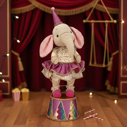Elephant on Drum decor for holiday décor and seasonal displays.