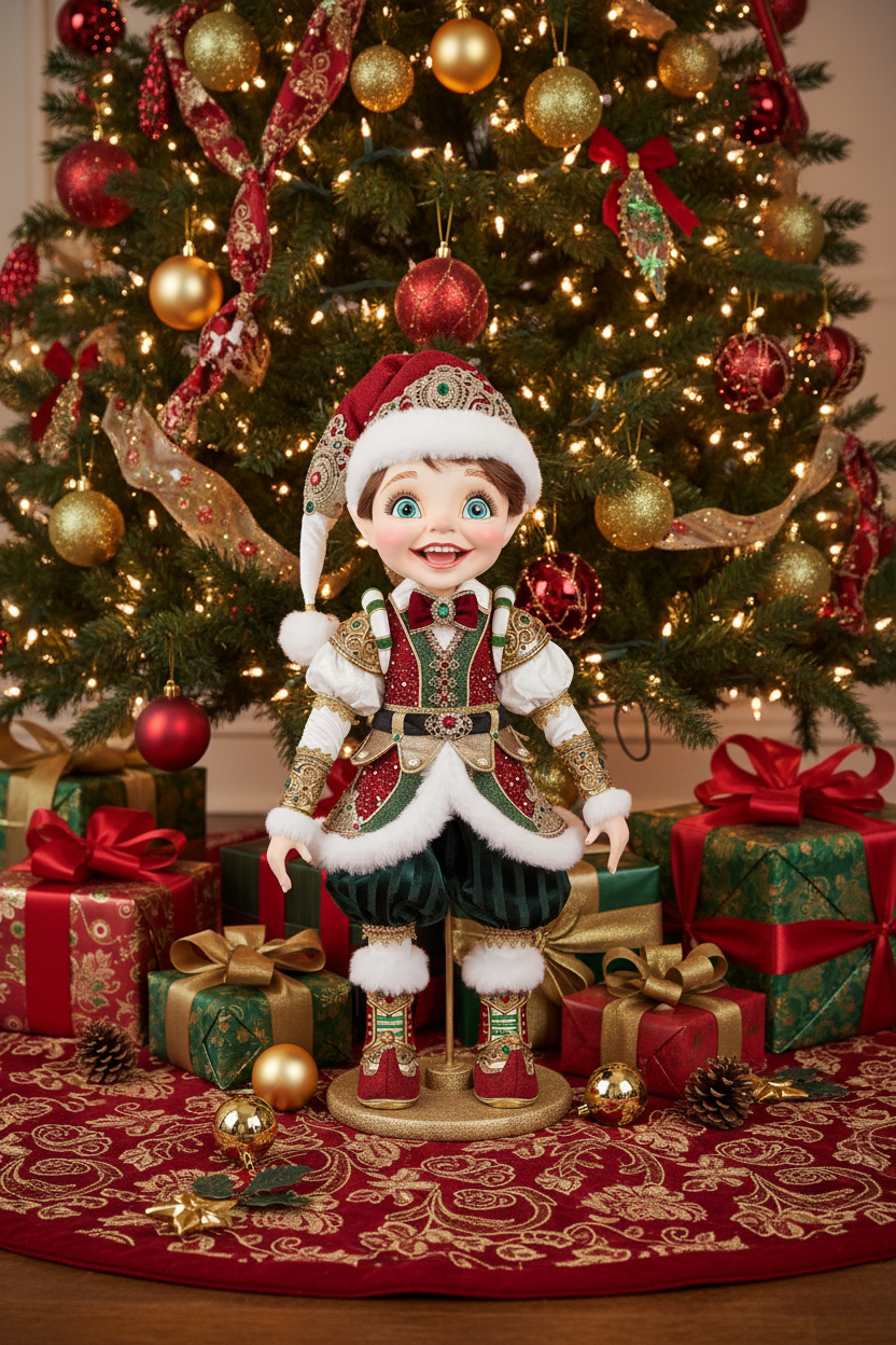 Elf Figurine Christmas Tree Scene