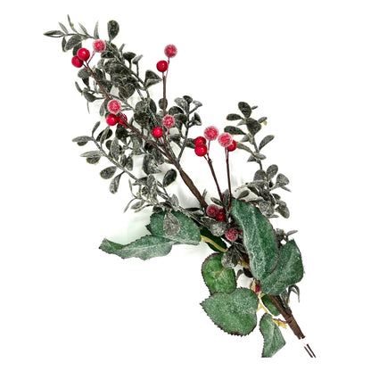 Frosted Berry Leaf Spray Set of 6 holiday décor item for festive seasonal displays.