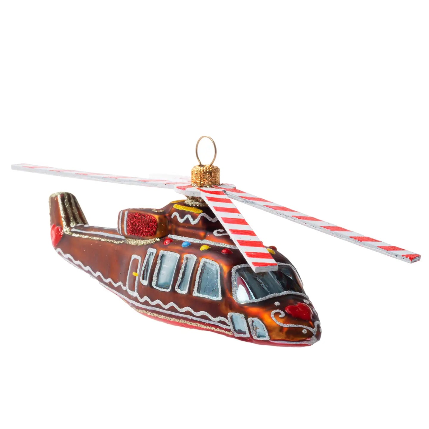 Gingerbread Helicopter glass ornaments for holiday décor and seasonal displays.