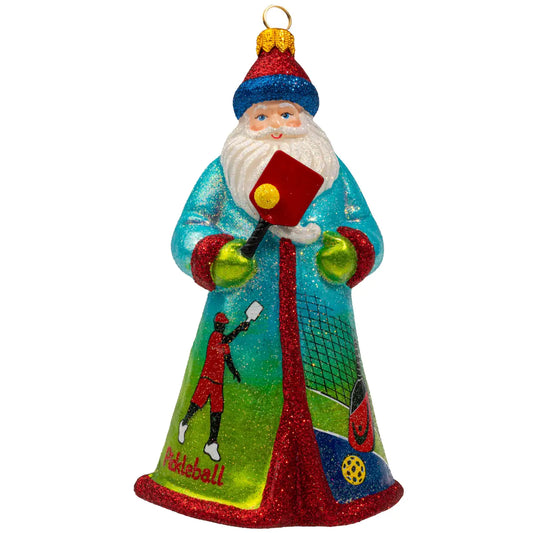 Glitterazzi Pickle Ball Santa glass ornaments for holiday décor and seasonal displays.