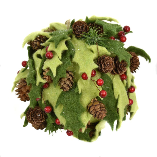 Holly Leaf Christmas Ball with Berries ornament for holiday décor and seasonal displays.