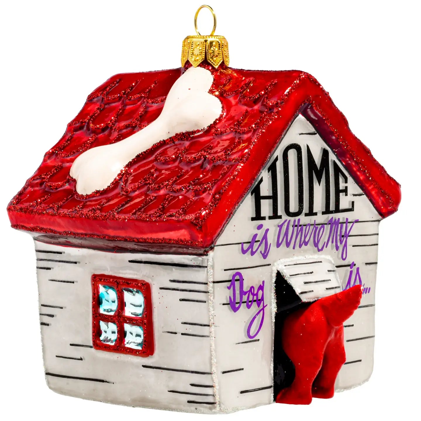 Home is Where My Dog Is glass ornaments for holiday décor and seasonal displays.