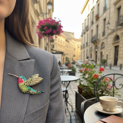 Ruby Throated Hummingbird Brooch Pin