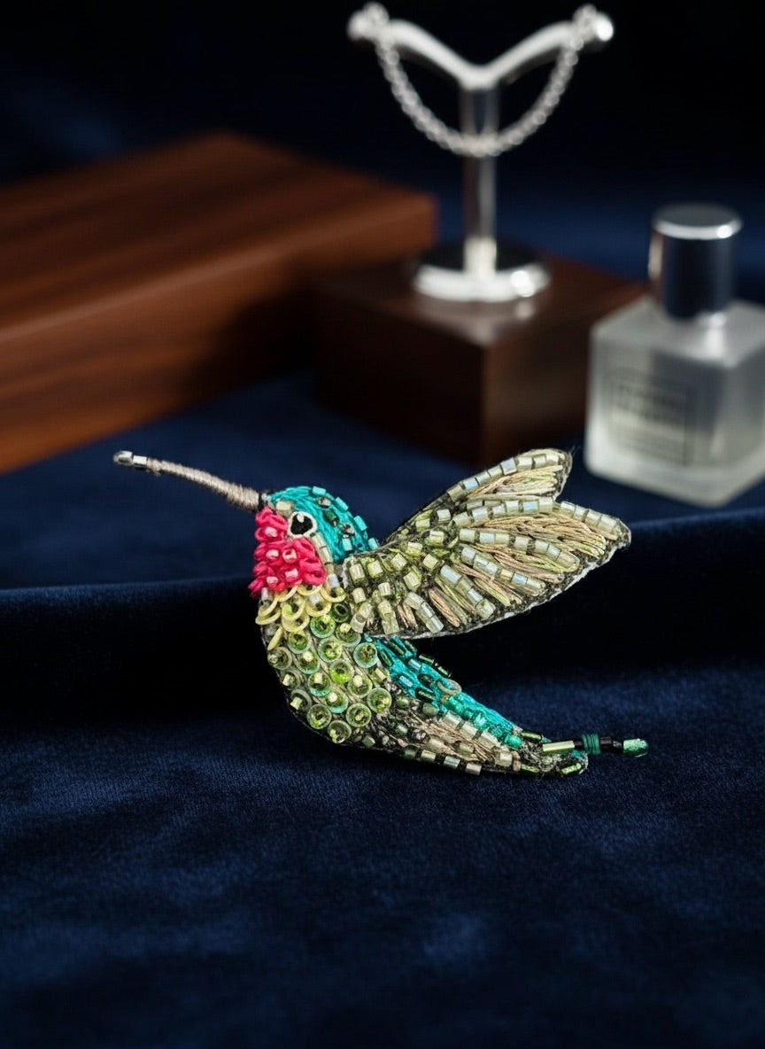 Ruby Throated Hummingbird Brooch Pin