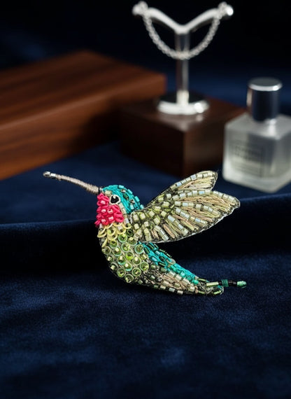 Ruby Throated Hummingbird Brooch Pin