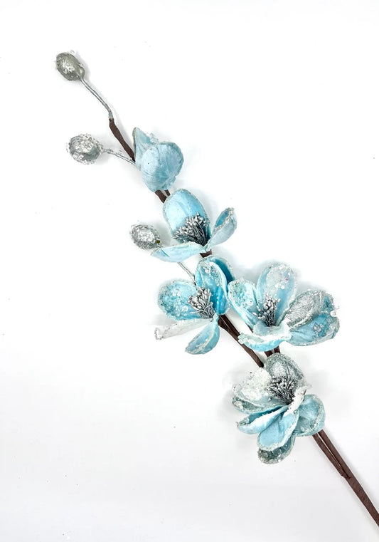 Icy Magnolia Leaf Spray Pale Blue 34 Set of 6 pick for holiday décor and seasonal displays.