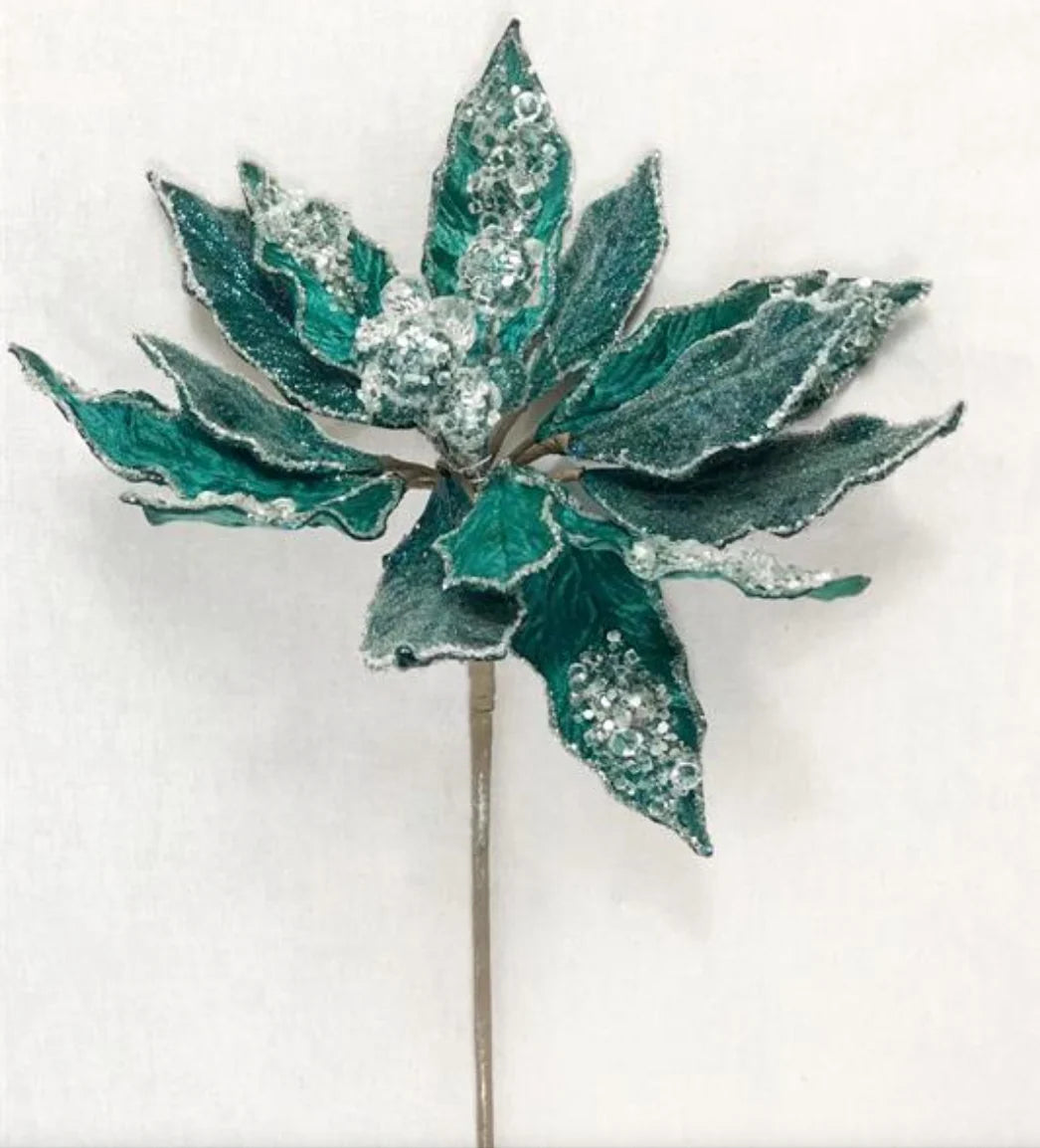 Icy Poinsettia Stem Teal 31 Set of 6 holiday décor item for festive seasonal displays.