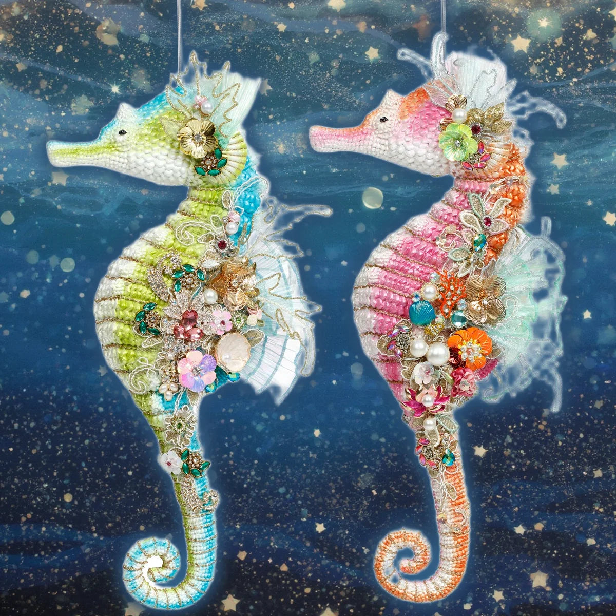 Jeweled Seahorse Limited Edition Statement Piece ornaments for holiday décor and seasonal displays.