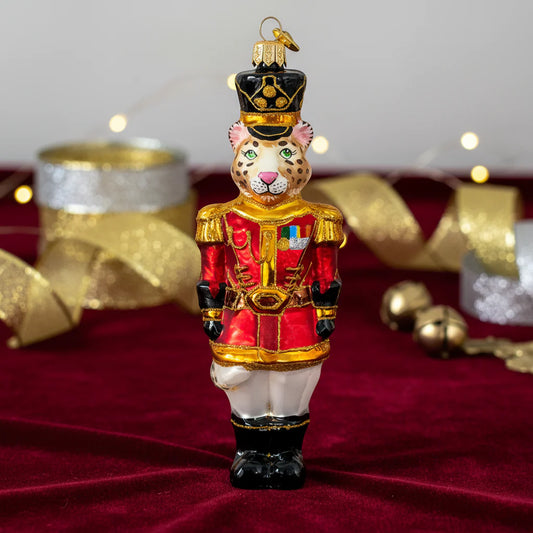 Leopard Nutcracker glass ornaments for holiday décor and seasonal displays.