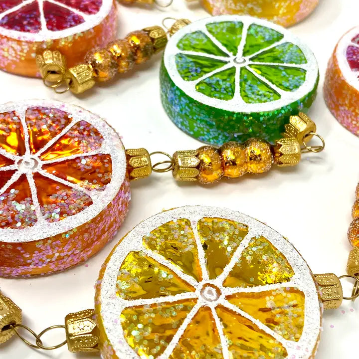 Mixed Italian Fruit Slices Garland glass ornaments for holiday décor and seasonal displays.