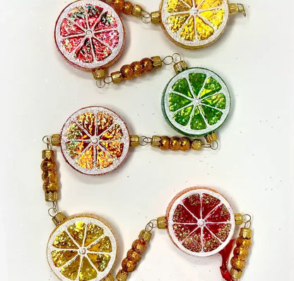 Mixed Italian Fruit Slices Garland glass ornaments for holiday décor and seasonal displays.