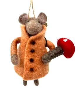 Mouse Ornament with Mushroom ornament for holiday décor and seasonal displays.