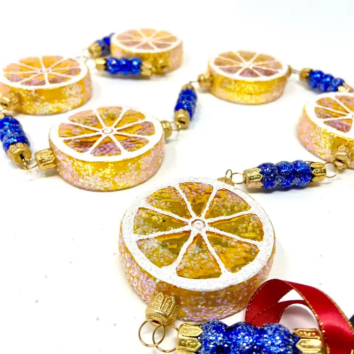 Napoli Lemon Slices Garland glass ornaments for holiday décor and seasonal displays.