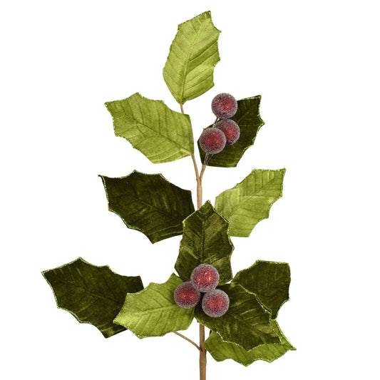 Old World Velvet Holly Spray sprays for holiday décor and seasonal displays.