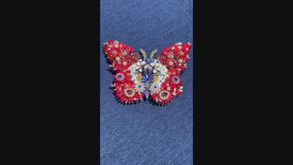 Patriotic Handmade Rhinestone Butterfly Sculpture with Display Easel | Made in USA