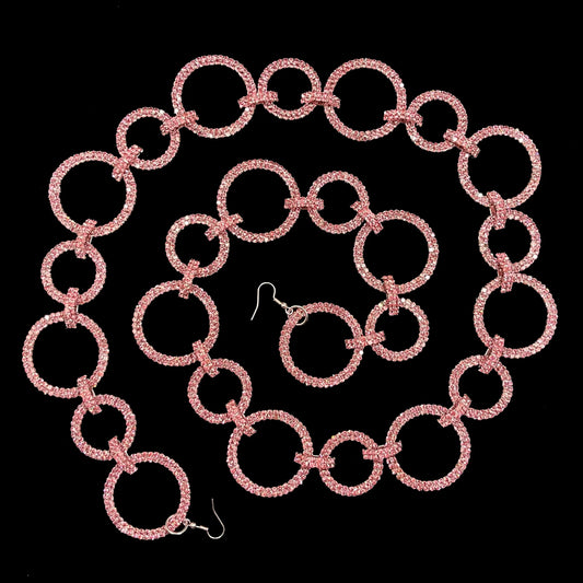 Crystal Rings Christmas Garland -Pink Finish holiday décor item for festive seasonal displays.