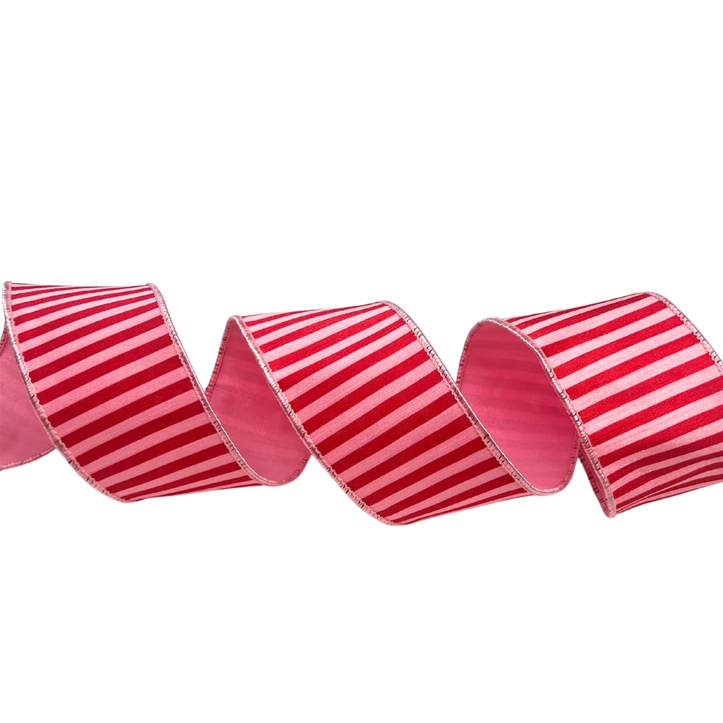 Red and Pink Striped Ribbon ribbon for holiday décor and seasonal displays.