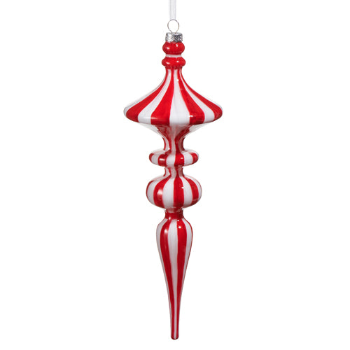 Red and White Striped Finial Ornament, asstd. of 2 holiday décor item for festive seasonal displays.