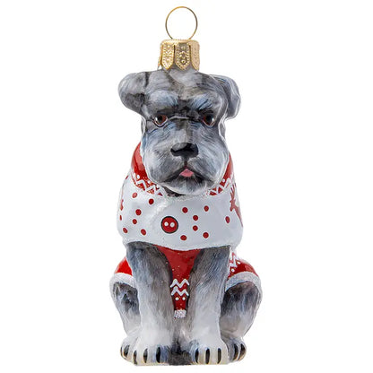 Schnauzer Gray in Reindeer Christmas Pajamas glass ornaments for holiday décor and seasonal displays.