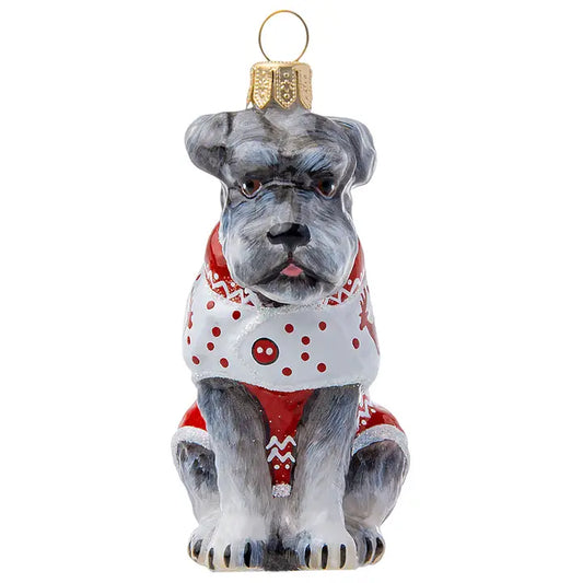 Schnauzer Gray in Reindeer Christmas Pajamas glass ornaments for holiday décor and seasonal displays.