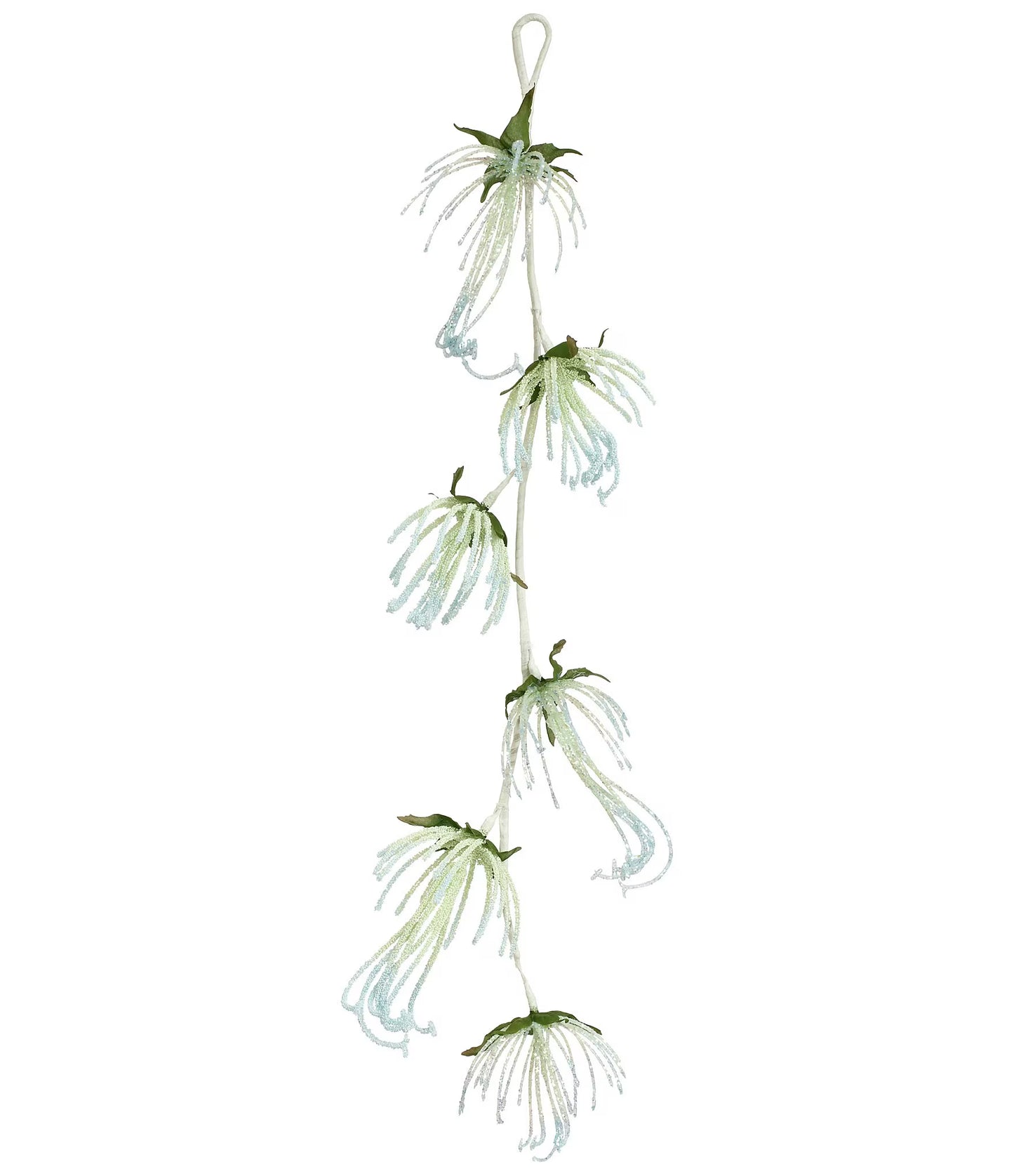 Decorative string of flowers on a white background