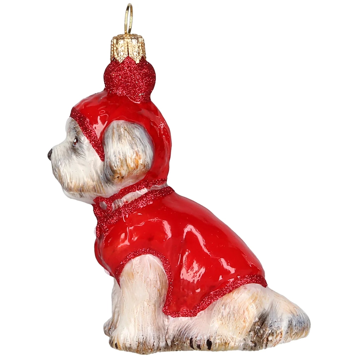 Shih Tzu in Winter Coat and Ski Hat glass ornaments for holiday décor and seasonal displays.