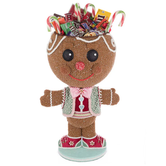 Stick E. Sweet Gingerbread Boy Candy Container holiday décor item for festive seasonal displays.